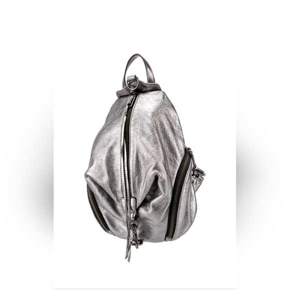Rebecca Minkoff/Julian Leather Backpack Metallic in Silver size medium - Picture 2 of 4